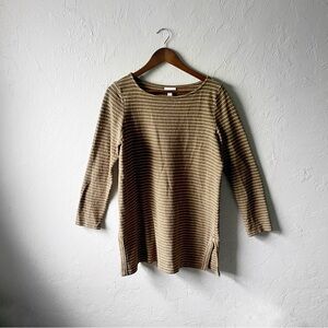 J. Jill Olive Green Striped Cotton French Terry Knit Tunic Sweater Size M